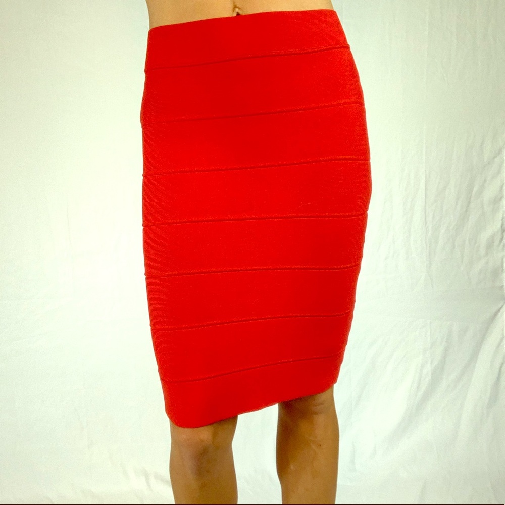 Red ribbed bodycon pencil skirt
